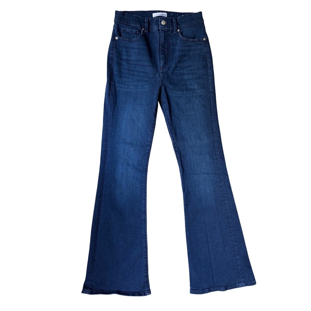 LOFT The Slim Flare Jeans Womens 6 28 Dark Wash High Rise Denim Boho Retro 70s